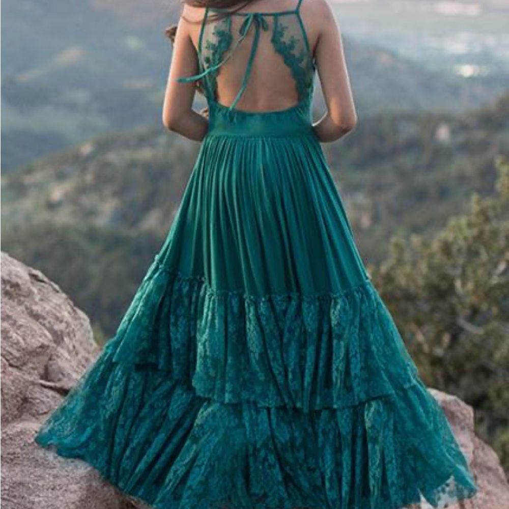 Joyfolie Green Tiered Ruffled Halter Sundress